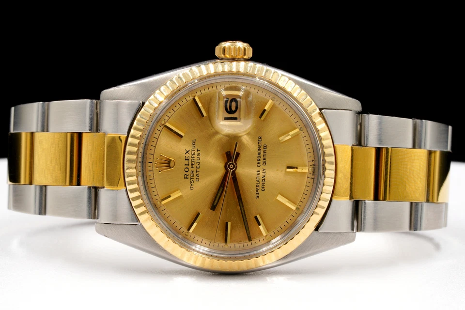 Rolex Datejust Mens 2Tone Yellow Gold and Stainless Steel Gold Dial 1601 - Image 4 of 4