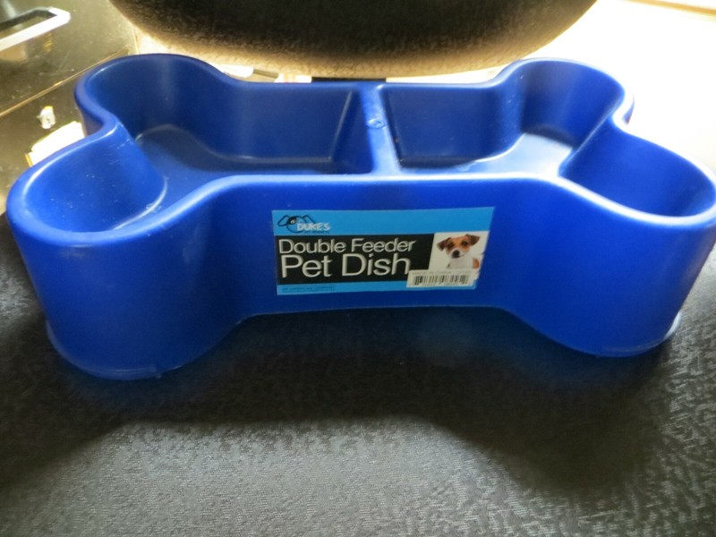 Duke's Double Feeder Bone-Shaped Water/Food Pet Dish (Blue)