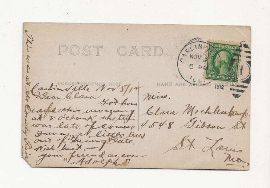 1912 CARLINVILLE IL REAL PHOTO RPPC VIEW OF COUNTY FAIR DECORATED CAR