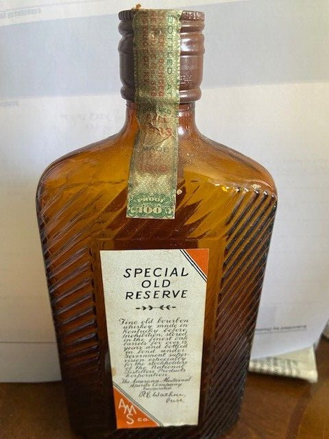 Harry Wilken Special Old Reserve Bottle for Bourbon Whiskey  Prohibition Days !