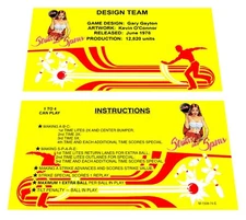 Bally Strikes and Spares Pinball Custom Apron Instruction Cards Hi Resolution