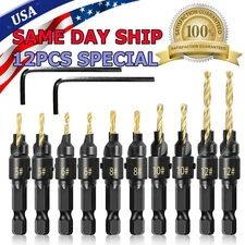 12x HSS Countersink Drill Bit 1/4" Hex Shank Woodworking Pilot Screw Hole Set