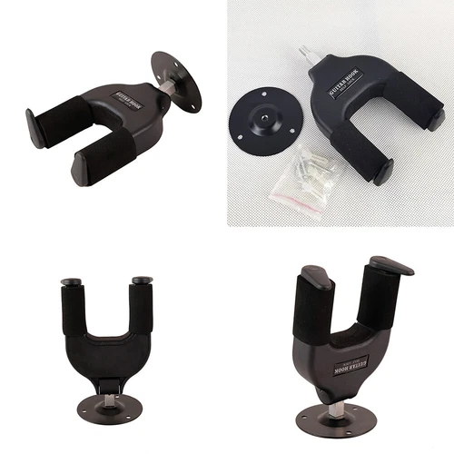 US 1 Pc Guitar Wall Hanger Mount Stand Guitar Black Stand Wall Mount Auto Lock