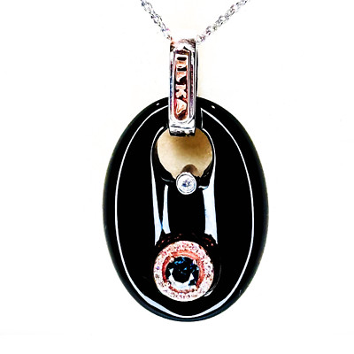 Black Onyx Rose and White 14k Gold Handmade Pendant accented by Teal diamond