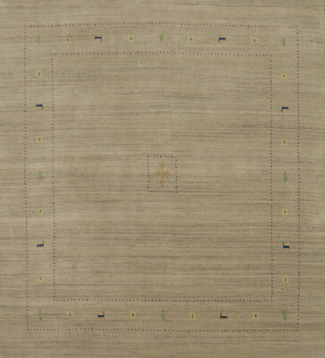 Artisan-crafted Beige Gabbeh Square Rug Wool Handmade Carpet 8x8 ft