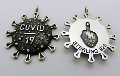 .925 SOLID Sterling Silver PENDANT KEYCHAIN CHARM Pandemic of VIRUS-19 Survivor 