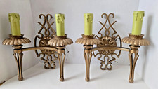 PAIR VTG ELECTRIC ORNATE DOUBLE ARM CANDLESTICK WALL SCONCES/FIXTURES