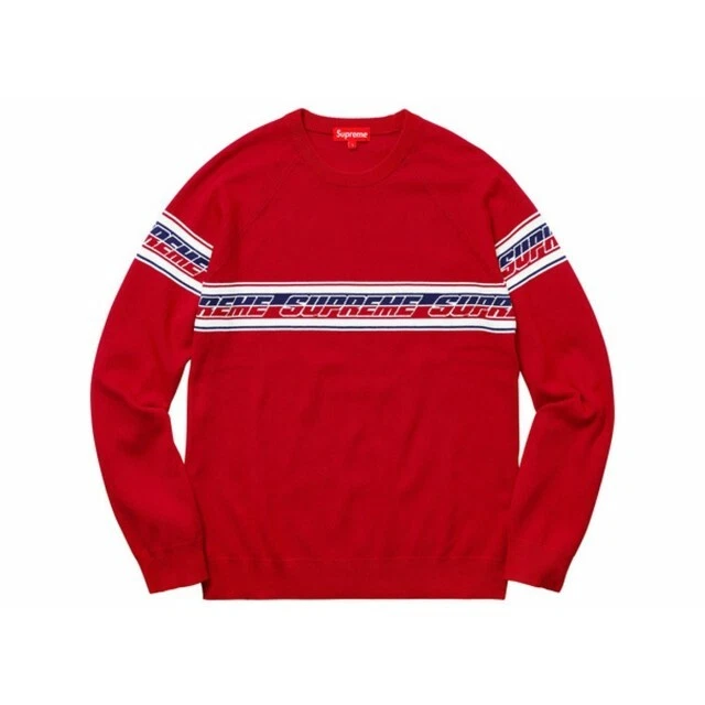 Sweat shirt rayé Supreme Raglan boîte rouge logo Hypebeast hommes Legit DS