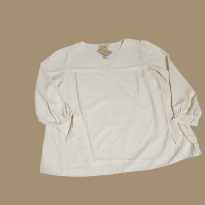 Michael Kors Womens Ivory Long Sleeves V-Neck Top Blouse Plus