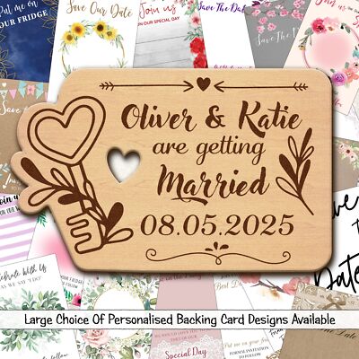 Schlüsselschloss Liebe personalisiert Holz Hochzeit Save the Date Magnete & Rückenkarten