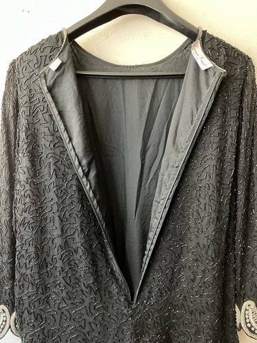 Vintage ‘80s Laurence Kazar Silk Beaded Cocktail Party Dress Black Mob Wife 2X - Picture 15 of 24
