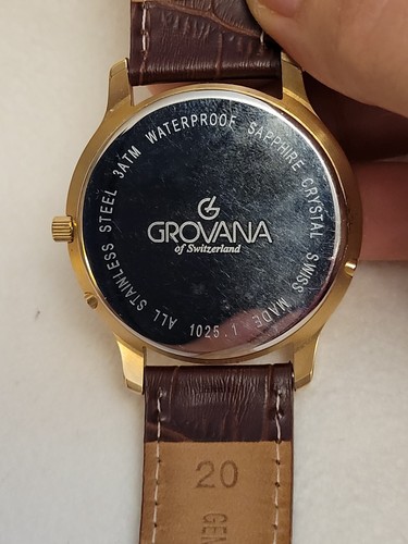 GROVANA 1025.1 Swiss Moonphase Analog Display 3ATM Sapphire Quartz Gold Platen. - Picture 3 of 16
