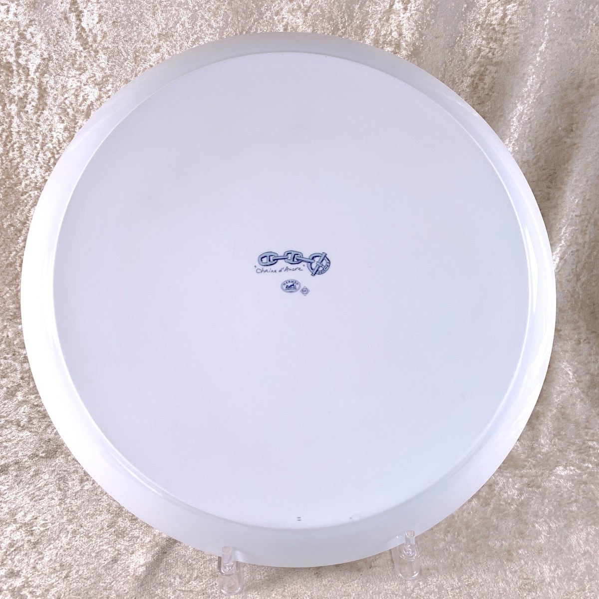 HERMES チェーンパターン皿 ホワイト/ブルー Hermes Large Plate Tart Platter Chaine d'Ancre Blue 32cm Porcelain