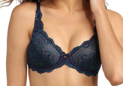 Playtex Flower Elegance BH Gr.32B Blau Stretch Spitze Bügel Vollschale 5832