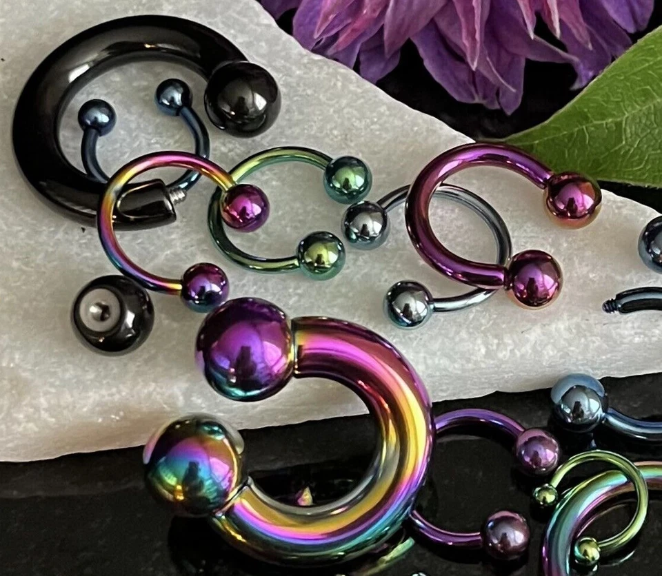 PAIR Titanium Anodized Circular Barbells Horseshoe Septum, Eyebrow, Nipple Rings - Image 3 of 3