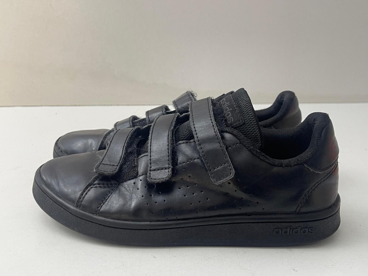 Adidas Boys Black Leather Hook Loop School Shoes UK Size (2 1/2
