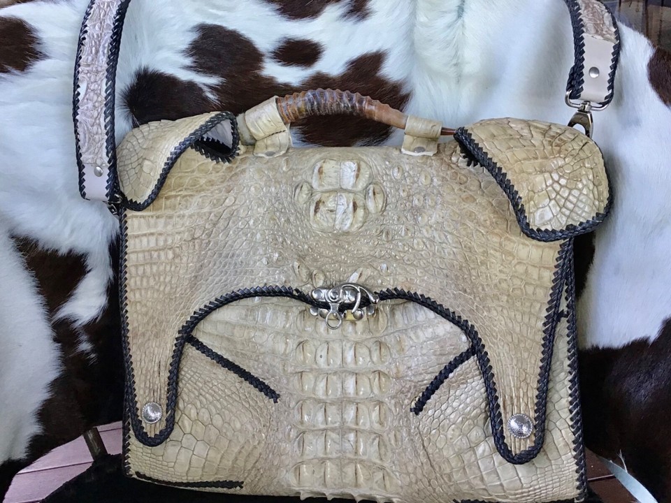 Sac Besace Cuir Crocodile Wallaruoz - Extra Large - Ivoire - Fait Main Thaïlande - Neuf étiquettes