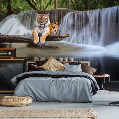 Fototapete Tiger Tiere Wasserfall 3D EFFEKT Wohnzimmer VLIES TAPETE + KLEISTER