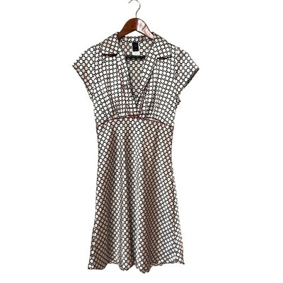 Vtg Polka Dot Cap Sleeve Satin Dress With Red Trim - Medium slinky Retro