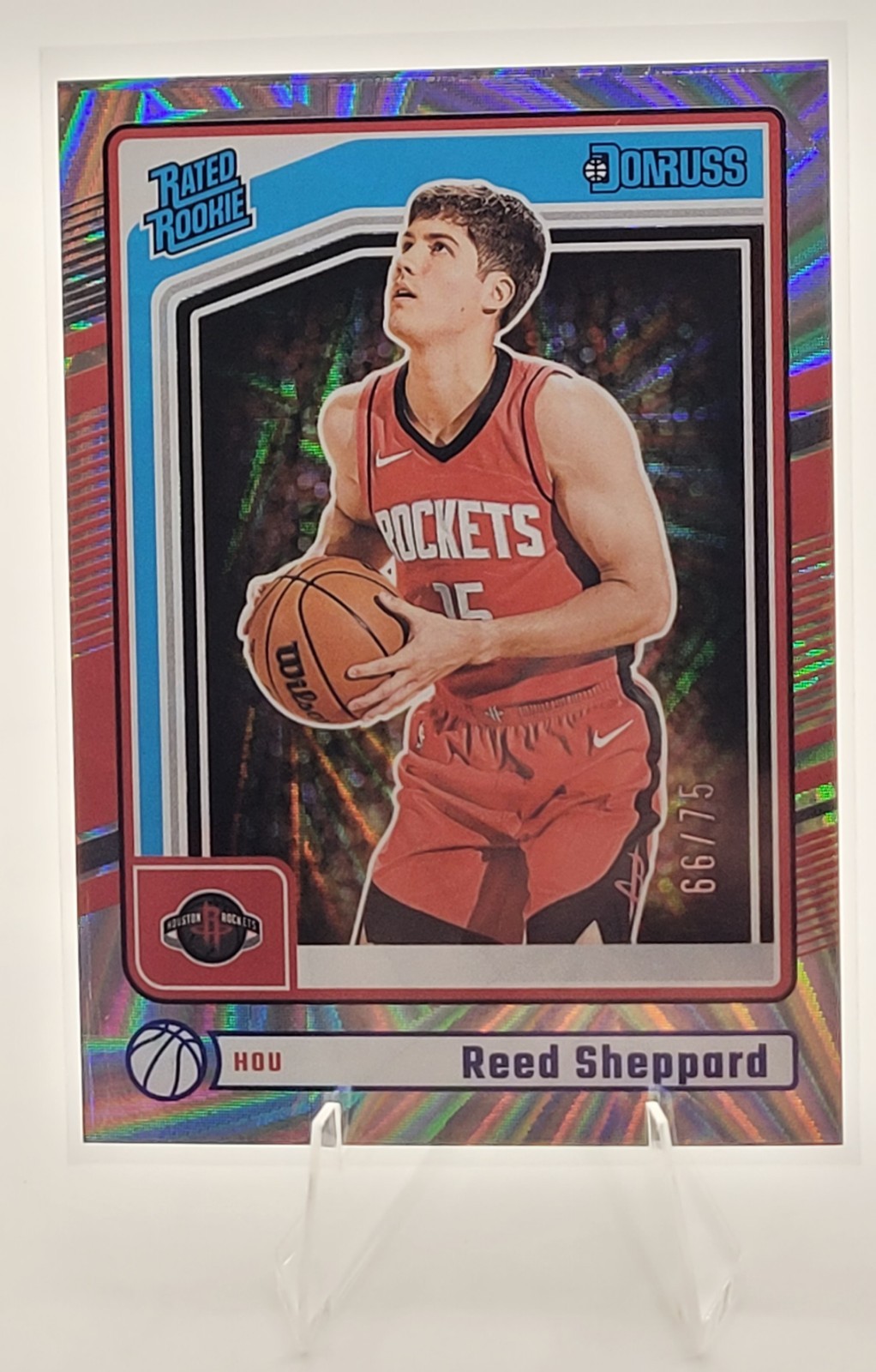 2024-25 Panini Donruss Rated Rookie Reed Sheppard #202 Blue Wedges /75 (RC)