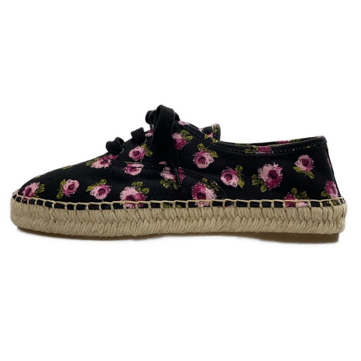 Prada Floral Linen Espadrille Sneakers in Black & Pink