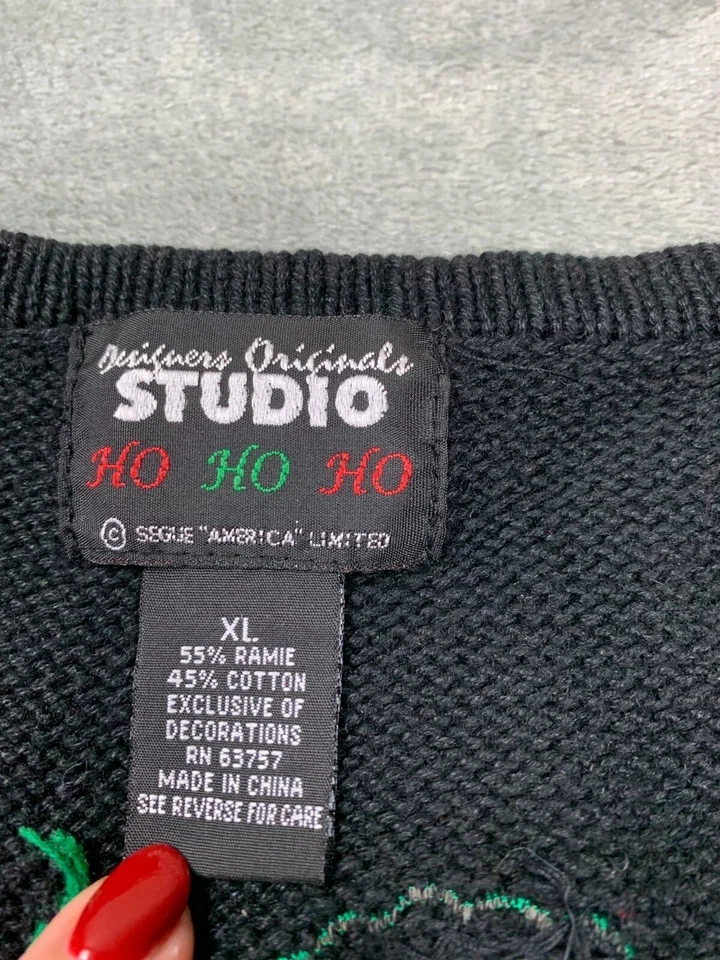 Vintage Christmas Vest Womens XL Black Beaded Tree Rocking Horse Holiday Cottage - Image 3 of 4