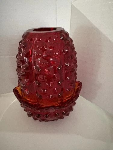 Fenton Amberina Hobnail Glass Fairy Lamp Tea Light Glows