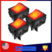 30A 250V KCD2 KCD4 Rocker Switch DPST 4 Pin Red Lighted 120V Rocker Toggle