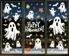 6 Sheets Halloween Window Clings, White Ghost Bat Leaves Spooky Boo Window Cling
