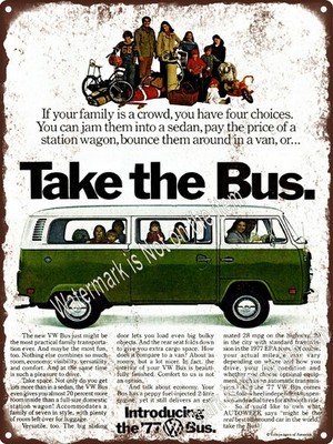 1977 Volkswagen VW Green Bus van crowded family Metal Sign 9x12'' A417