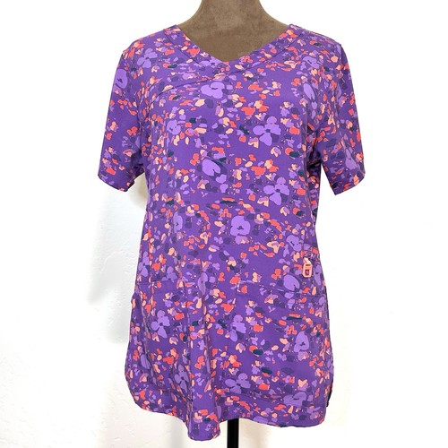 Carhartt Womens 2 Pocket Short Sleeve Scrub Top Size S Purple Stretch Medical