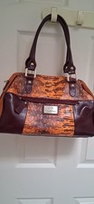 Original By Shariff 1827 Orange Maroon Top Handle Purse Faux Snakeskin Couture