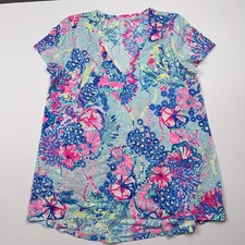 Lilly Pulitzer Shirt Womens Medium Multicolor Floral V Neck Tunic Top Summer