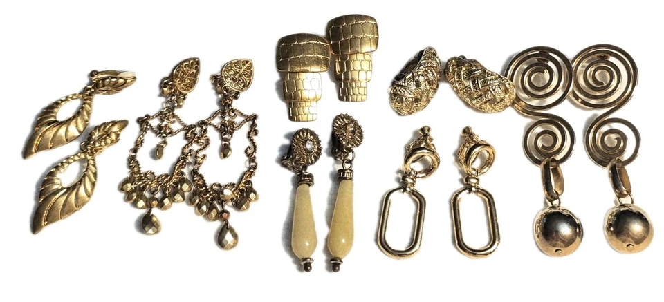 Lote de 7 pares de pendientes vintage clipon y perforados enchapados en oro  Foto 3 de 4