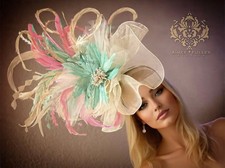 Kentucky Derby Hat Del Mar Royal Ascot Fascinator Pastels Cream Pink Mint Green