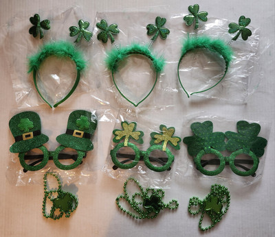 FREE 9 Pcs St. Patrick's Day Party Headbands, Shamrock eyeglass Necklaces NIP