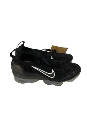 Nike Air VaporMax 2021 Flyknit 2 Black Metallic Silver Womens 8 Lace Up NWOB