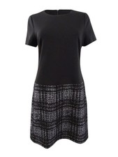 Calvin Klein Women's Solid & Plaid Shift Dress (2, Black/Cream) 193623509811