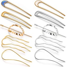 10 Pieces Metal U-Shape Oval Side Comb Hairpin Hair Fork Clip Stick Hair Bun ...