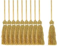 Honbay 10PCS Miniature Artificial Mini Straw Brooms with Red Ropes 