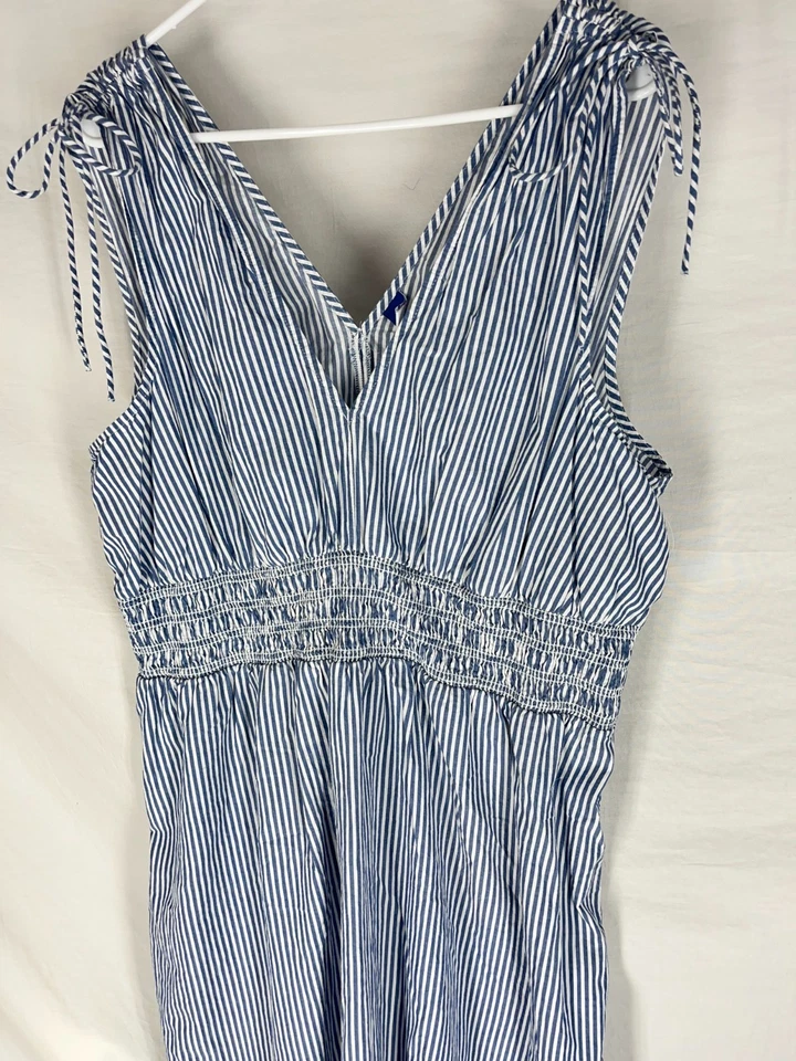 Maxi Vestido OLD NAVY XL Azul Blanco Acanalado Costero Boho Cottagecore Verano Primavera Foto 3 de 4