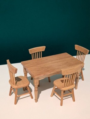 Vintage Victorian Dollhouse Furniture - Dinner Table and Chairs - 1:12 Scale