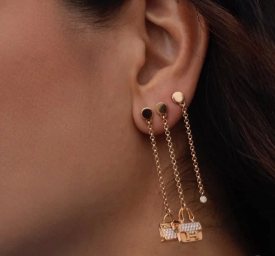 Pendientes Hermes 18K Chaine Amuleto Kelly Diamantes Oro Rosa Nuevos en Caja $10K Foto 3 de 4