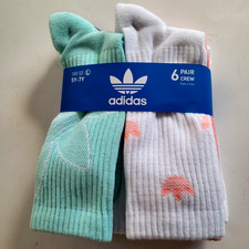 ADIDAS Originals 6-pair Crew Socks size M 5Y-7Y 6pk Pink Green White