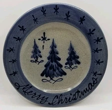 Rowe Pottery Works Salt Glaze Merry Christmas Tree Plate