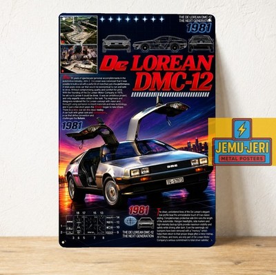 DeLorean DMC-12 1981 Metal Poster Sign Retro Car Garage Plaque 20x30cm