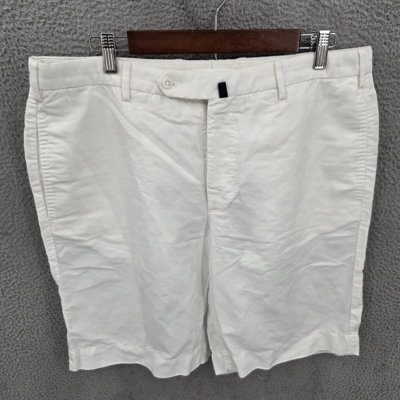 Incotex Shorts Mens 54 White Chinolino Linen Blend Regular Fit