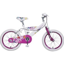 Girls Huffy Style 16" White Bike with Flowers Purple Wheel Rims - Argos 332/4446