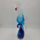 Vintage Murano Cockatoo Bird Glass Blue Figurine Blue Heavy 14"Height Handmade