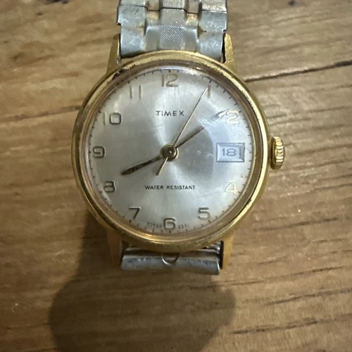 Timex 30mm Wind Up Vintage Water Resistant Watch Gold Tone Wind Up Mechanical